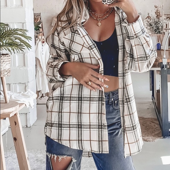Tops La Miel Plaid Flannel Button Down Bone Shirt Poshmark